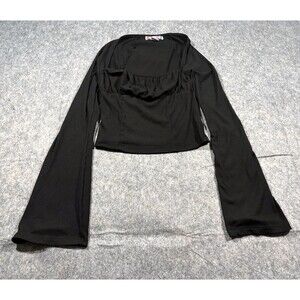 Urban Outfitters Womens Black Flared Sleeve Crop Ribbed Top Blouse Sz M